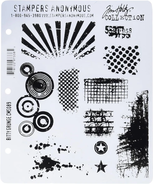 Stampers Anonim Tim Holtz Kauçuk Damga Seti, Büyük, Yapışkanlı Kauçuk Damga, Bitty Grunge ürün görseli 1