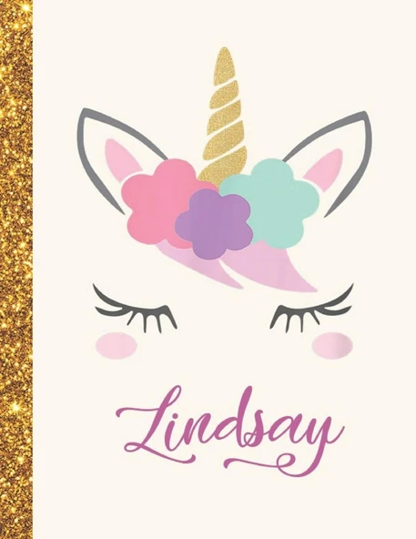 Lindsay: Lindsay Unicorn Personalized Black Paper Sketchbook For Girls And Kids To Drawing And Sketching Doodle Taking Note Marble Size 8.5 X 11 ürün görseli 1