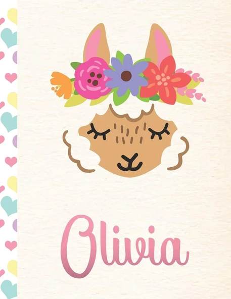 Olivia: Personalized Llama Sketchbook For Girls With Pink Name - 8.5X11 110 Pages. Doodle, Draw, Sketch, Create! ürün görseli 1