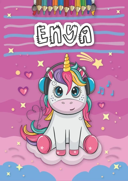 Enya: Personalized Coloring Book For Enya | Theme: Unicorn | Birthday Gift For Girl, Daughter ... | Ages: 4-8 | 25 Unicorn Designs With Name Enya, Large Size A4 (Ca. 8.5 X 11 Inches) ürün görseli 1