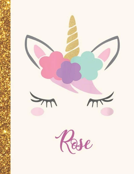Rose: Unicorn Personalized Black Paper Sketchbook For Girls And Kids To Drawing And Sketching Doodle Taking Note Marble Size 8.5 X 11 ürün görseli 1