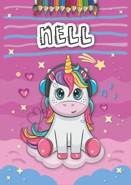 Nell: Personalized Coloring Book For Nell | Theme: Unicorn | Birthday Gift For Girl, Daughter ... | Ages: 4-8 | 25 Unicorn Designs With Name Nell, Large Size A4 (Ca. 8.5 X 11 Inches) ürün görseli 1