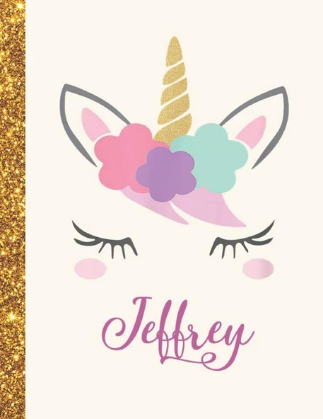 Jeffrey: Jeffrey Unicorn Personalized Black Paper Sketchbook For Girls And Kids To Drawing And Sketching Doodle Taking Note Marble Size 8.5 X 11 ürün görseli 1