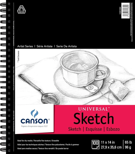 Canson 702-193 Evrensel Eskiz Defteri, Yan Tel Ciltli, 11" X 14", Beyaz ürün görseli 1
