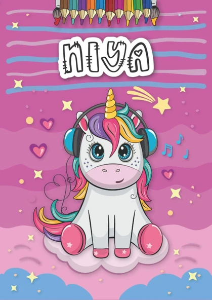 Niya: Personalized Coloring Book For Niya | Theme: Unicorn | Birthday Gift For Girl, Daughter ... | Ages: 4-8 | 25 Unicorn Designs With Name Niya, Large Size A4 (Ca. 8.5 X 11 Inches) ürün görseli 1