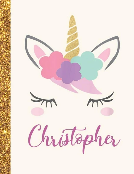 Christopher: Christopher Unicorn Personalized Black Paper Sketchbook For Girls And Kids To Drawing And Sketching Doodle Taking Note Marble Size 8.5 X 11 ürün görseli 1