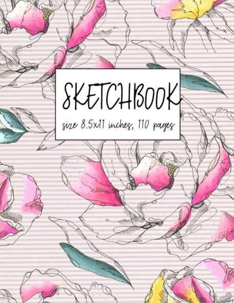Sketchbook: Large Size 8.5X11 Inches, 110 Pages, With Page Number, Watercolor Floral Cover 3 ürün görseli 1