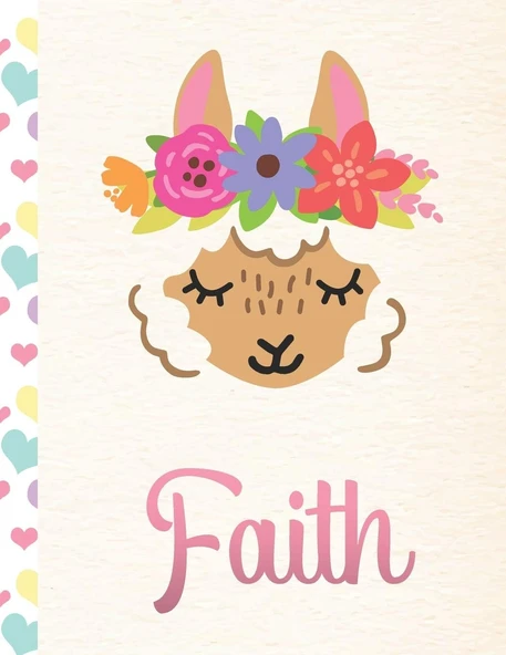 Faith: Personalized Llama Sketchbook For Girls With Pink Name - 8.5X11 110 Pages. Doodle, Draw, Sketch, Create! ürün görseli 1