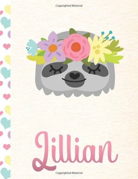 Lillian: Personalized Sloth Sketchbook For Girls With Pink Name - 8.5X11 110 Pages. Doodle, Draw, Sketch, Create! ürün görseli 1