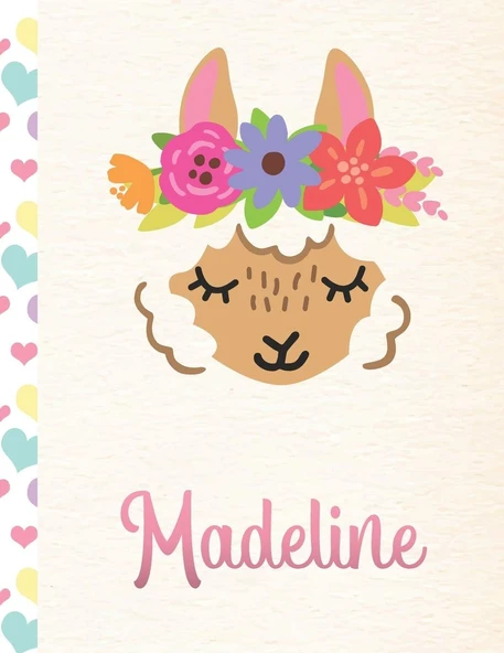 Madeline: Personalized Llama Sketchbook For Girls With Pink Name - 8.5X11 110 Pages. Doodle, Draw, Sketch, Create! ürün görseli 1