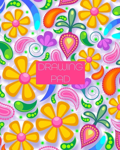 Drawing Pad: 8X10 Girly & Colorful Floral & Paisley Sketchbook, With 110 Pages Of Bordered Drawing Paper ürün görseli 1