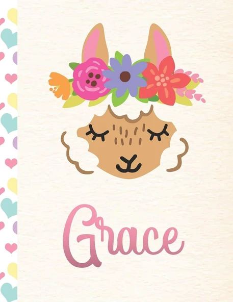 Grace: Personalized Llama Sketchbook For Girls With Pink Name - 8.5X11 110 Pages. Doodle, Draw, Sketch, Create! ürün görseli 1