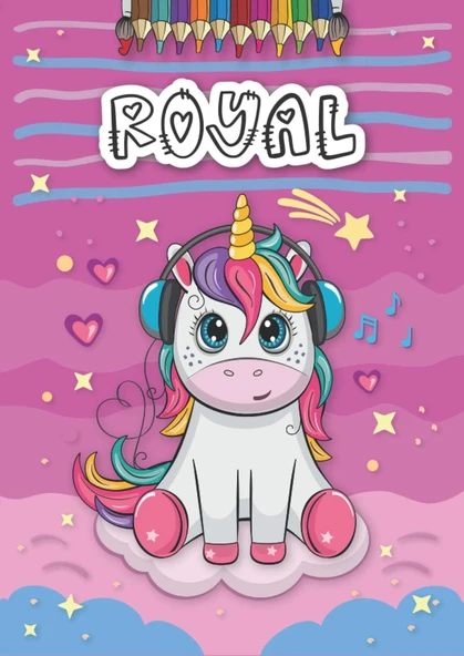 Royal: Personalized Coloring Book For | Theme: Unicorn | Birthday Gift For Girl, Daughter ... | Ages: 4-8 | 25 Unicorn Designs With Name Royal, Large Size A4 (Ca. 8.5 X 11 Inches) ürün görseli 1
