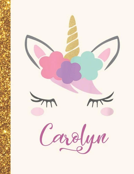 Carolyn: Carolyn Unicorn Personalized Black Paper Sketchbook For Girls And Kids To Drawing And Sketching Doodle Taking Note Marble Size 8.5 X 11 ürün görseli 1