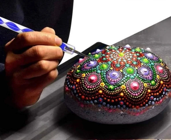 Mandalart Fabric Dot Taş Görünümlü Ahşap 8 * 8 Cm ürün görseli 1