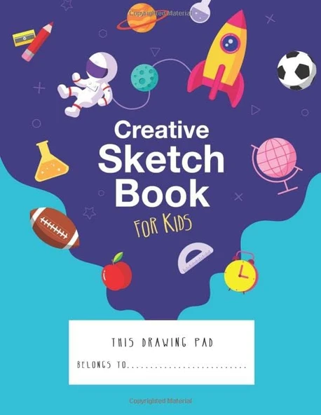Creative & Sketch Book For Kids : Large Blank Paper For Drawing - 120 Pages ( 8.5"X11") Journal , Cartoon , Doodling Or Sketching , Space Galaxy. ürün görseli 1