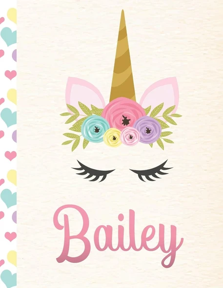 Bailey: Personalized Unicorn Sketchbook For Girls With Pink Name - 8.5X11 110 Pages. Doodle, Sketch, Create! ürün görseli 1