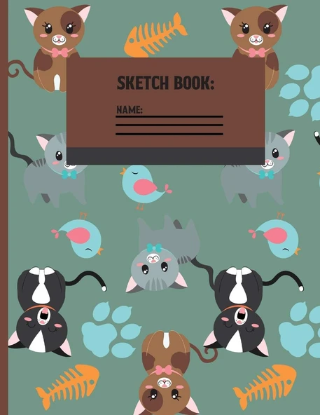 Sketchbook: Cute Cats Pattern Sketch Paper For Kids To Draw, And Sketch In .120 Pages (8.5 X 11 Inch). ürün görseli 1