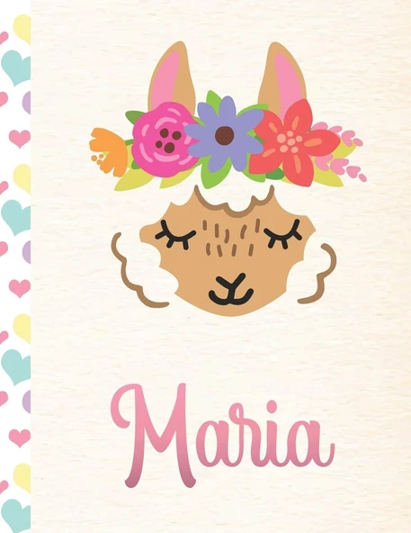 Maria: Personalized Llama Sketchbook For Girls With Pink Name - 8.5X11 110 Pages. Doodle, Draw, Sketch, Create! ürün görseli 1