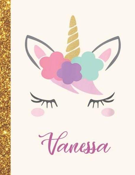 Vanessa: Vanessa Unicorn Personalized Black Paper Sketchbook For Girls And Kids To Drawing And Sketching Doodle Taking Note Marble Size 8.5 X 11 ürün görseli 1