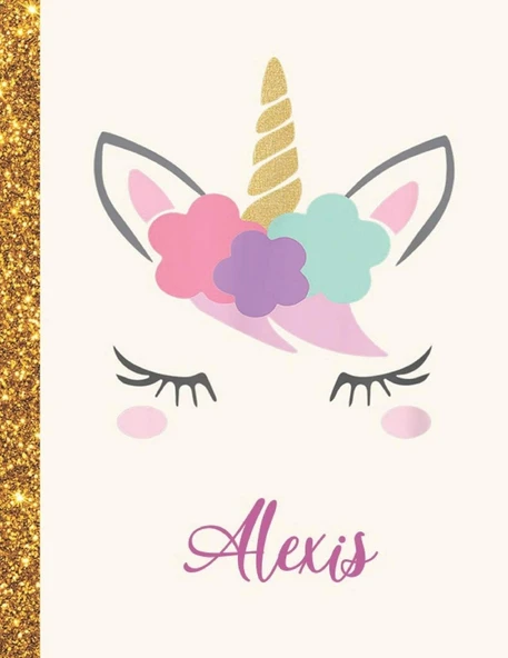 Alexis: Alexis Unicorn Personalized Black Paper Sketchbook For Girls And Kids To Drawing And Sketching Doodle Taking Note Marble Size 8.5 X 11 ürün görseli 1