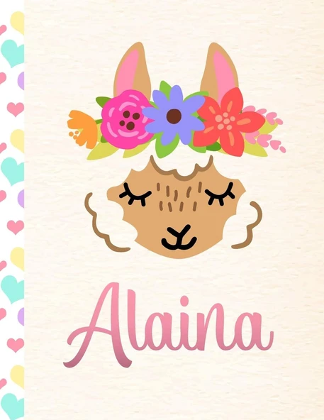 Alaina: Personalized Llama Sketchbook For Girls With Pink Name - 8.5X11 110 Pages. Doodle, Draw, Sketch, Create! ürün görseli 1