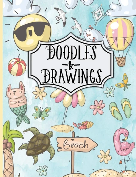 Doodles & Drawings: Sketch Book For Kids Drawing Book With Beach Pattern Sky 8.5"X11" 110 Pages ürün görseli 1