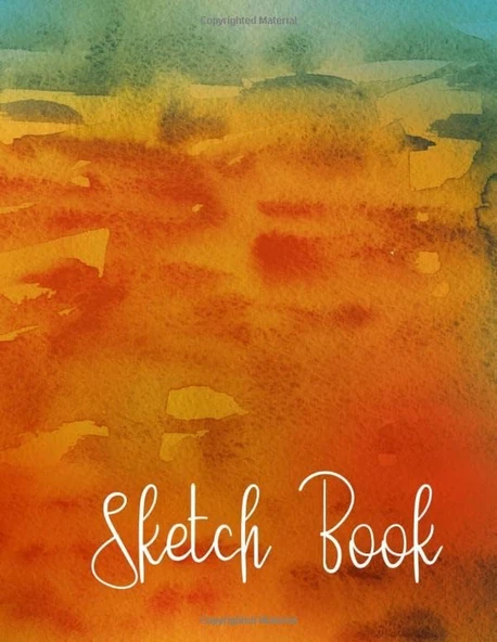Sketch Book: 8.5 X 11 Blank Sketch Book With A Pretty Digitally Printed Orange And Green Watercolor Cover, 110 Blank Pages (55 Sheets), ... Printed Watercolor Smooth Glossy Cover ürün görseli 1