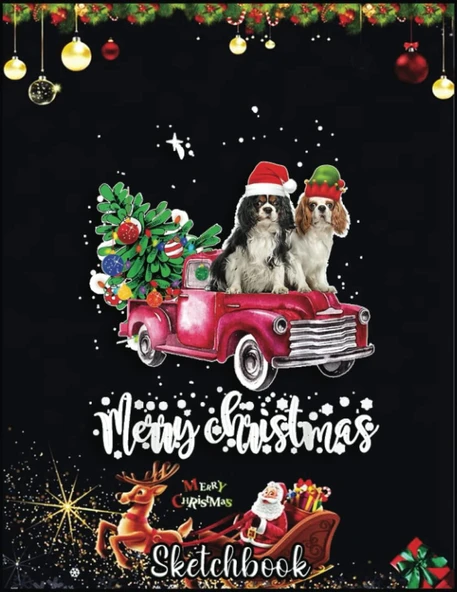 Independently Published Christmas Sketch Book: Cavalier King Charles Spaniel Christmas Ride Red Truck, 120 Pages Help You Your Ideas Size 8.5 X 11 Inches Sketchbook ürün görseli 1