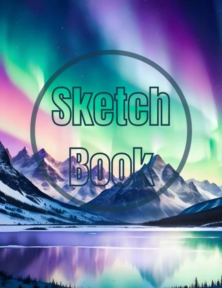 Sketch Book: Watercolor The Aurora Lights Over The Mountain View Cover Page Sketchbook Blank Paper Pad 8.5" X 11" - 120 Pages Blank ... Unlined Journal Cover Sketchbooks ürün görseli 1