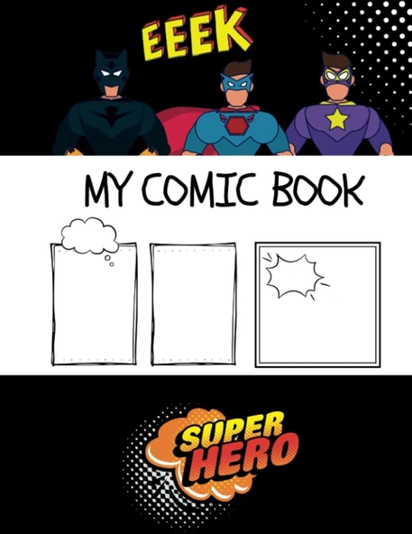 Independently Published Super Hero Blank Empty Comic Book - For Kids, Teens And Adults - Glossy Cover 8.5X11 - White Paper With Empty Comic Strips ürün görseli 1