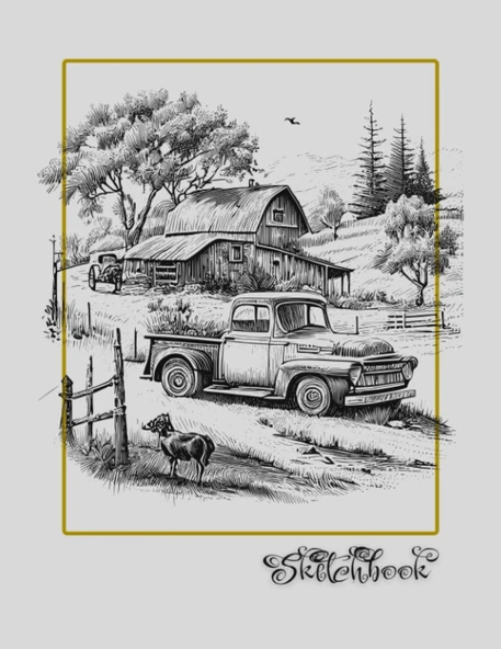 Sketchbook: Old Farm Scene, Large 8.5" X 11", 110 Pages, Perfect For Everyone, Crayons, Pencils, Drawing And Sketching ürün görseli 1