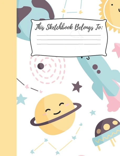 This Sketchbook Belongs To ____ (Kawaii Space Sketchbook): Doodle Book, 100Pg, White Paper, Matte Cover Design, 8.5" X 11" Large ürün görseli 1