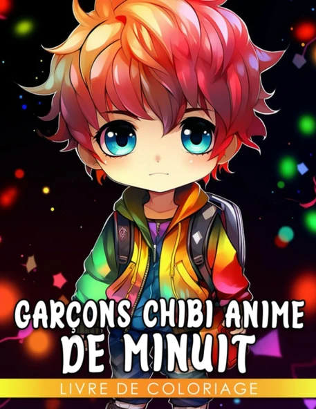 Independently Published Livre De Coloriage De Garçons Chibi Anime De Minuit: Pages De Coloriage Mignonnes Sur Fond Noir Avec De ürün görseli 1