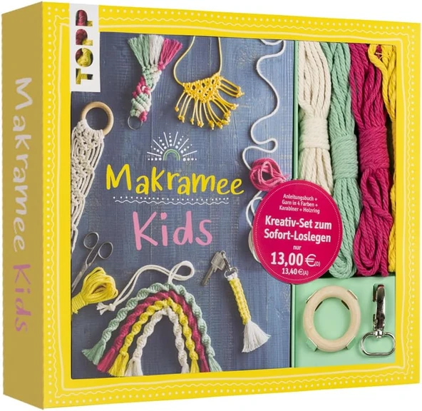 Kreativ-Set Makramee Kids: Buch Mit Grundlagen Und Anleitungen Für Tolle Makramee-Projekte, Garn In 4 Farben, Holzring Und Schlüsselanhänger Für ... (Buch Material) (Kreativ-Sets) ürün görseli 1