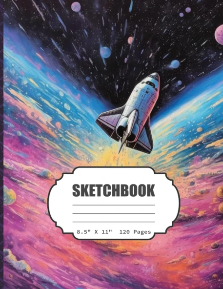 Sketchbook: Watercolor Outer Space Planet Space Ship Sketch Book For Girls, Kids, Teens, Adults Artist Notebook/Journal For Drawing, Writing, ... Paper, 120 Pages, 8.5X11 (Blank Drawing Book) ürün görseli 1