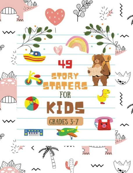 Story Starters For Boys: Creative Writing Prompts | 8.5 X 11 In | 49 Story Pages | Creativity Gift For Kids | Cute Dinosaur In Doodle Cover ürün görseli 1
