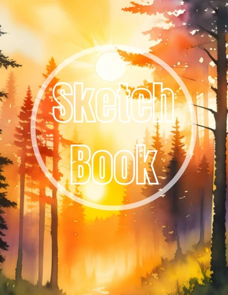 Sketch Book: Watercolor Sunset & Forest View Cover Page Sketchbook Blank Paper Pad 8.5" X 11" - Sketchbook 120 Pages Blank ... Unlined Journal Cover Sketchbooks ürün görseli 1
