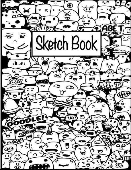 Sketchbook For Drawing And Doodling: Black And White Doodles Sketchbook/Doodle Pad For All Ages With White Blank Pages For Doodling, Drawing, Sketching And Writing ürün görseli 1