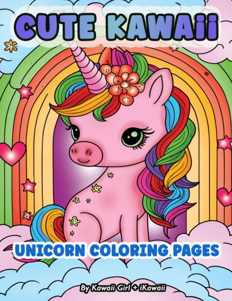 Independently Published Cute Kawaii Unicorn Coloring Pages ürün görseli 1