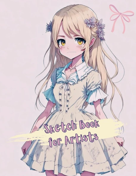 Sketch Book Unlined Large Drawing Pad Journal Anime Girl 8.5"X11" 120 Pages With Border Sketch Book For Artists: Anime Sketch Book Drawing Pad White ... Large Unlined, For Teens, Kids Or Adults ürün görseli 1