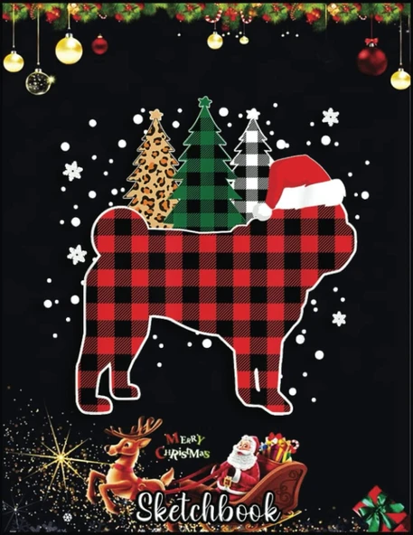Christmas Sketch Book: Buffalo Plaid Pug Dog Tree Leopard Christmas, 120 Pages Help You Your Ideas Size 8.5 X 11 Inches Sketchbook ürün görseli 1