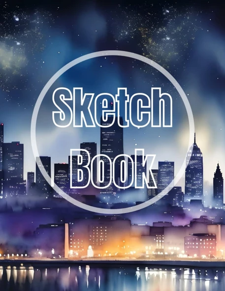 Sketch Book: Watercolor City Night View Cover Page Sketchbook Blank Paper Pad 8.5" X 11" - Sketchbook 120 Pages Blank Paper Book For ... Unlined Journal Cover Sketchbooks ürün görseli 1