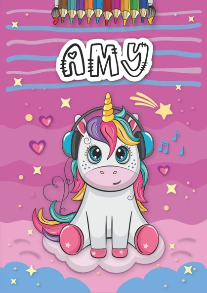 Amy: Livre De Coloriage Personnalisé Pour Amy | Licorne | Cadeau D'Anniversaire Pour Fille ... | 4 À 8 Ans | 25 Motifs De Licorne Avec Le Prénom Amy, Grand Format A4 (21 X 29.7 Cm) ürün görseli 1