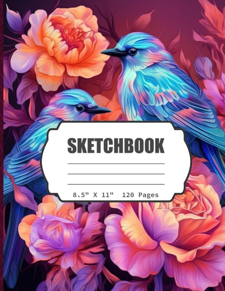 Sketchbook: Beautiful Watercolor Birds Floral Blank Sketch Book For Girls, Boys, Kids, Teens Adults Artist Notebook/Journal For Drawing, Writing, ... 120 Blank Pages, 8.5X11 (Blank Drawing Book) ürün görseli 1