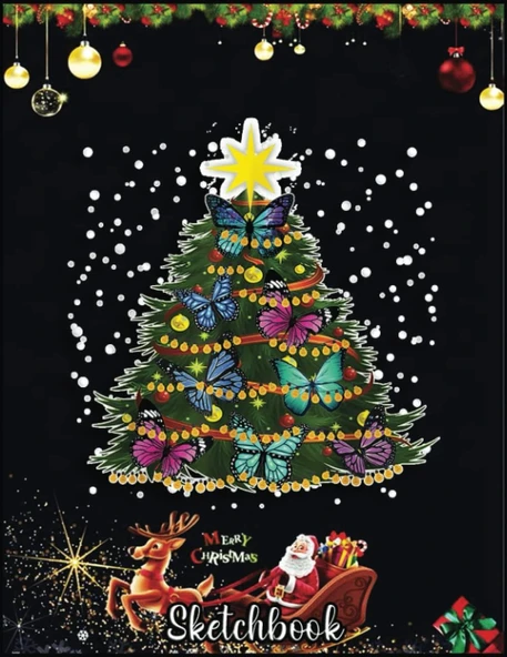 Independently Published Christmas Sketch Book: Butterfly Decoration Christmas Tree Santa Hat Xmas Lighting, 120 Pages Help You Your Ideas Size 8.5 X 11 Inches Sketchbook ürün görseli 1