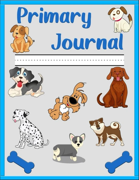 Primary Journal: 100 Story Papers For Drawing And Writing | Dog Topic Cover | 8,5 X 11 Inches | Wide Lines And A Dotted Center| Best Way To Practice Handwriting And Creating Stories By Drawing. ürün görseli 1