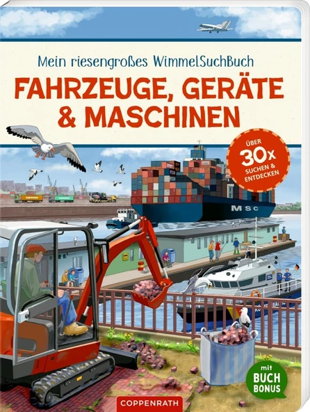 Mein Riesengroßes Wimmelsuchbuch: Fahrzeuge, Geräte & Maschinen: Über 30 X Suchen Und Entdecken: Hochwertiges Sachbilderbuch Über Fahrzeuge Und Ihre Einsatzgebiete, Ab 2 Jahre ürün görseli 1