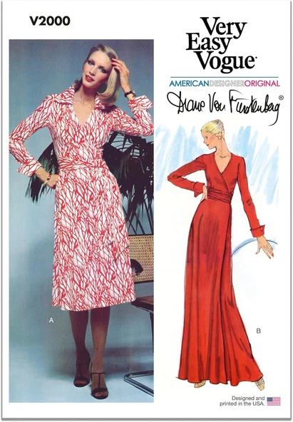 Vogue V2000U5 Misses' Wrap Elbise Dikiş Desen Paketi, Diane Von Furstenberg, Tasarım Kodu V2000, 16-18-20-22-24, Çok Renkli ürün görseli 1
