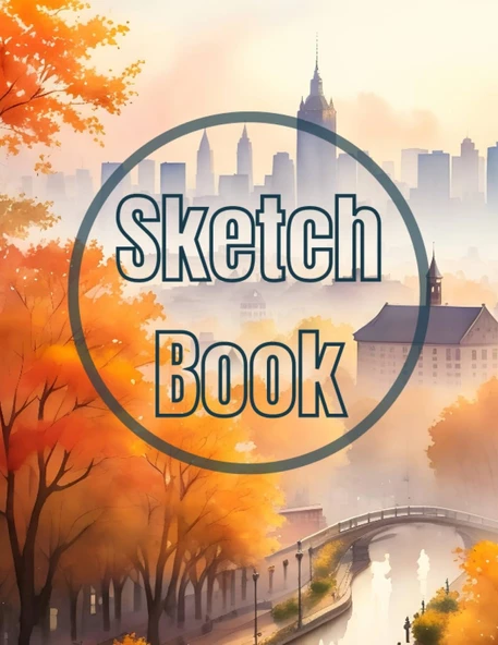 Sketch Book: Watercolor Autumn In The City View Cover Page Sketchbook Blank Paper Pad 8.5" X 11" - 120 Pages Blank Paper Book For ... Unlined Journal Cover Sketchbooks ürün görseli 1